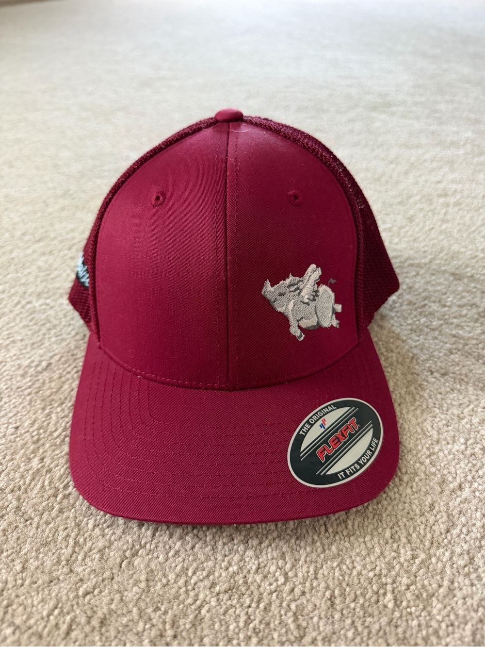 Maroon Trucker Cap with Embroidered Pig